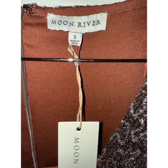 NWT Anthropologie Moon River Brown and Silver Sequin Dress Sz Small - Picture 6 of 13